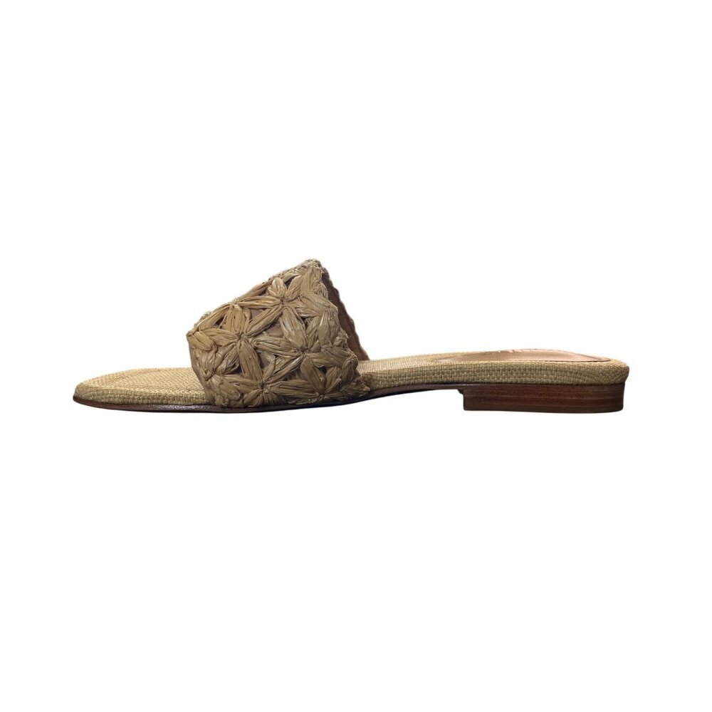 Schutz Nude Raffia Ayla Slide Sandals Leather-Sole Womens Size 8 NEW - Picture 10 of 10